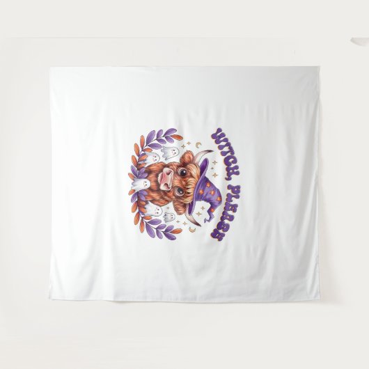 Tenture Sorcière S'Il Vous Plaît Highland Vache Halloween (Devant (Horizontal))