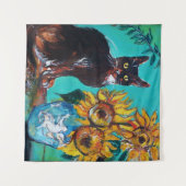 TENTURE SOUCHES AVEC CHAT EN TURQUOISE BLEUE (Devant (Horizontal))