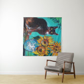 TENTURE SOUCHES AVEC CHAT EN TURQUOISE BLEUE (En situation (horizontale))