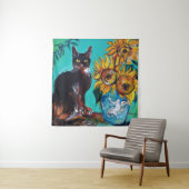 TENTURE SOUCHES AVEC CHAT EN TURQUOISE BLEUE (En situation)