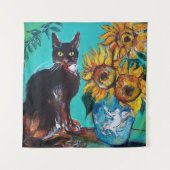 TENTURE SOUCHES AVEC CHAT EN TURQUOISE BLEUE (Devant)