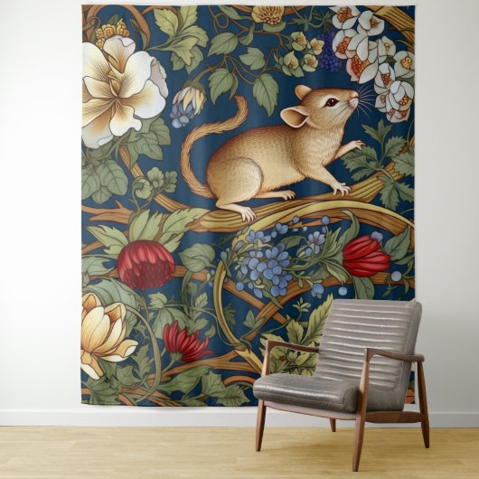 Tenture Souris et fleurs Art nouveau (En situation)