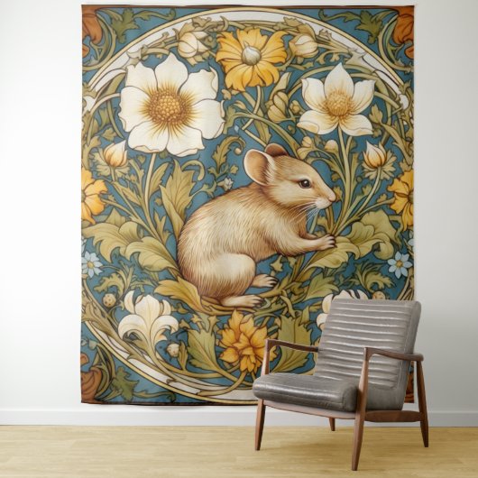 Tenture souris et fleurs Art nouveau (En situation)