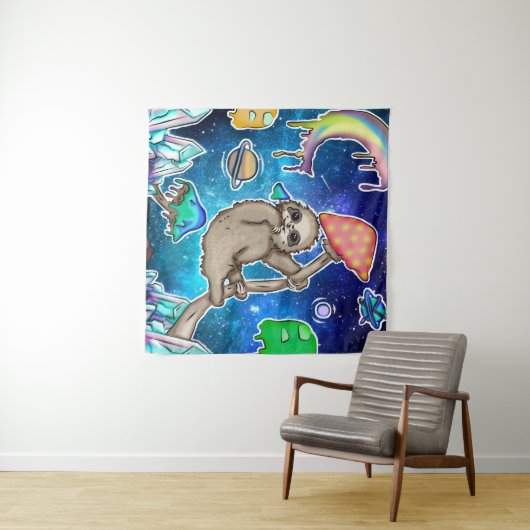 Tenture Space Galaxy Sloth Cosmic Champignons Bizarre Crys (En situation (horizontale))