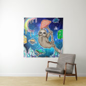 Tenture Space Galaxy Sloth Cosmic Champignons Bizarre Crys (En situation)