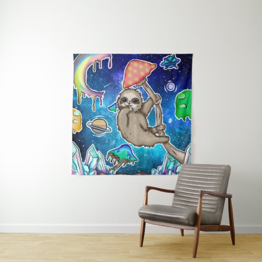 Tenture Space Galaxy Sloth Cosmic Champignons Bizarre Crys (En situation)