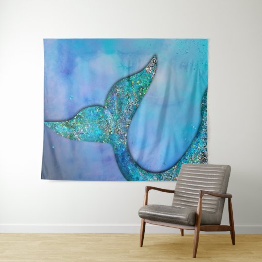 Tenture Sparkly Ocean Mermaid Fin Tail Magique Enchantée (En situation (horizontale))