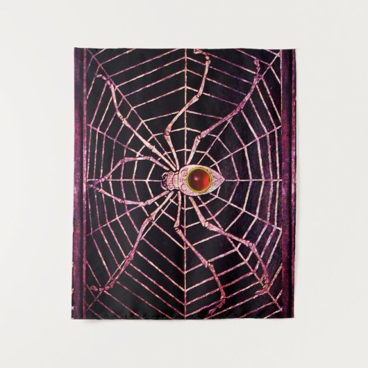 Tenture SPIDER ET WEB Rouge Ruby Gemstone Noir (Devant)
