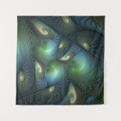 Tenture Spirales Turquoise Beige Vert Abstrait Fractal Art (Devant (Horizontal))