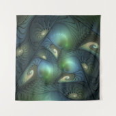 Tenture Spirales Turquoise Beige Vert Abstrait Fractal Art (Devant)