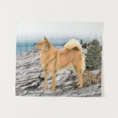 Tenture Spitz finlandais à Seashore Peinture - Chien Art (Devant (Horizontal))