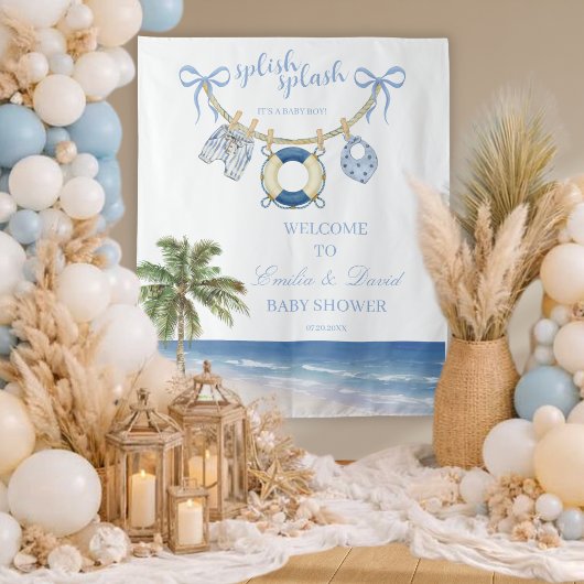 Tenture Splish Splash Seaside Baby Shower Wall Tapestry