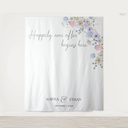 Tenture Spring Wildflowers Purple Pink Wedding (Devant)