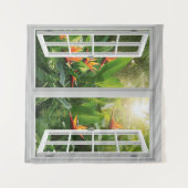 Tenture Square White Window with Tropical Scenic View (Devant (Horizontal))