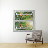 Tenture Square White Window with Tropical Scenic View (En situation (horizontale))