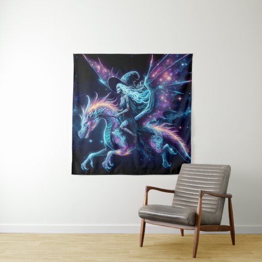 Tenture Squelette Sorcière Monter Un Dragon, Art Imaginair (En situation)