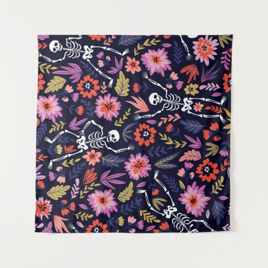 Tenture Squelettes dansants dans le jardin fleuri motif (Devant (Horizontal))