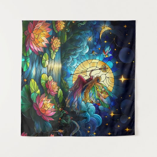 Tenture Stained Glass Moonlight Flight Fairy  (Devant (Horizontal))