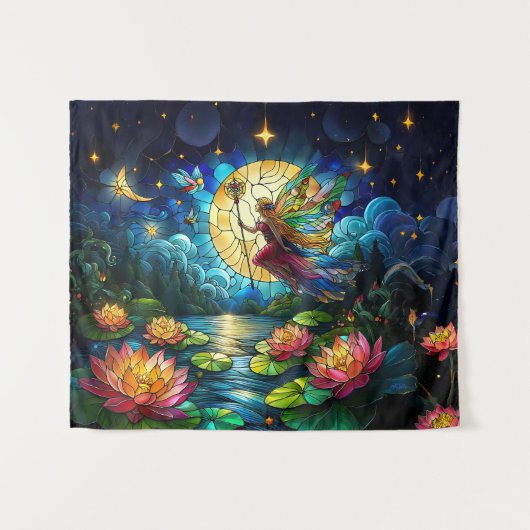 Tenture Stained Glass Moonlight Flight Fairy (Devant (Horizontal))