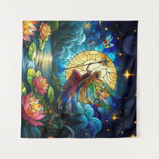 Tenture Stained Glass Moonlight Flight Fairy  (Devant (Horizontal))