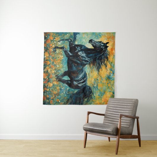 Tenture Stallion noir galopant (En situation (horizontale))