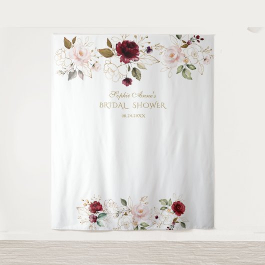 Tenture Stand de photo de mariage Fleurs Bourgogne Rose Go (Devant)