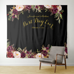 Tenture Stand de photomaton mariage floral bordeaux noir o