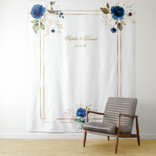 Tenture Stand photo élégant bleu floral or mariage