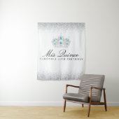 Tenture Stand photo Quinceanera Argent et Bleu (En situation)