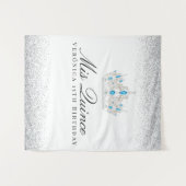 Tenture Stand photo Quinceanera Argent et Bleu (Devant (Horizontal))