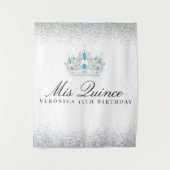 Tenture Stand photo Quinceanera Argent et Bleu (Devant)