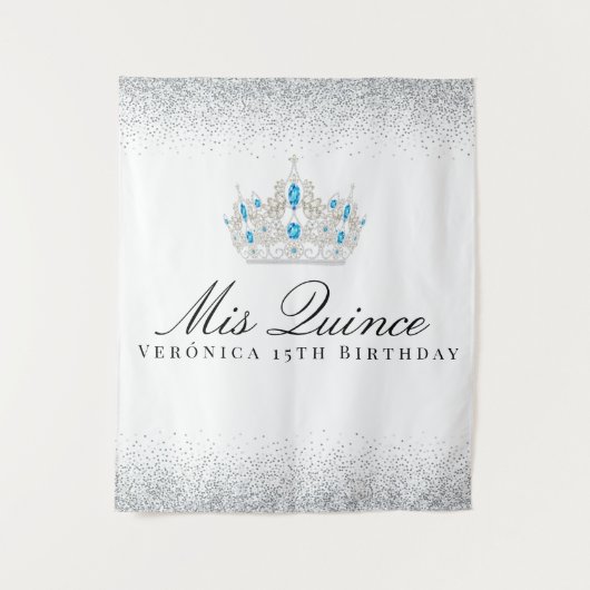 Tenture Stand photo Quinceanera Argent et Bleu (Devant)