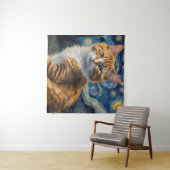 Tenture Starry Night Art with a Cat (En situation (horizontale))