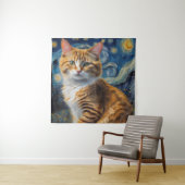 Tenture Starry Night Art with a Cat (En situation)