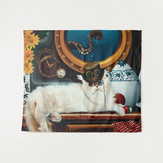 Tenture Steampunk Thé de chat sous-marin (Devant (Horizontal))