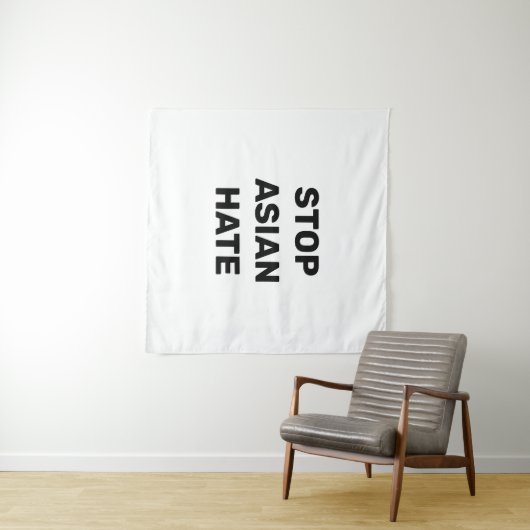 Tenture Stop Asian Hate, panneau blanc noir Tapestry (En situation (horizontale))