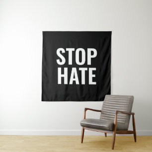 Tenture Stop Hate, panneau minimaliste noir blanc Tapisser