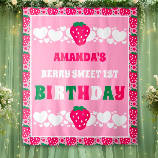 Tenture Strawberry First Birthday Backdrops Banner