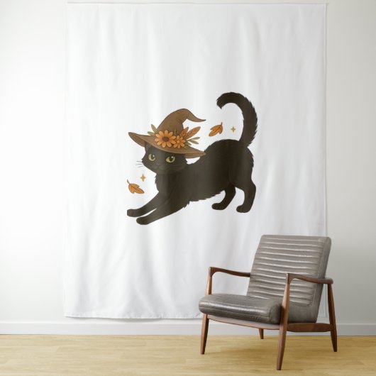 Tenture Stretting Chat Noir - Witchy Automne Classique T-S (En situation)
