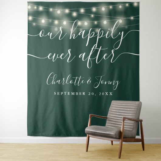 Tenture String Lights Emerald Green Mariage fond photo (En situation)