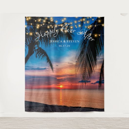 Tenture String Lights Sunset Palm Beach Mariage en arrière (Devant)