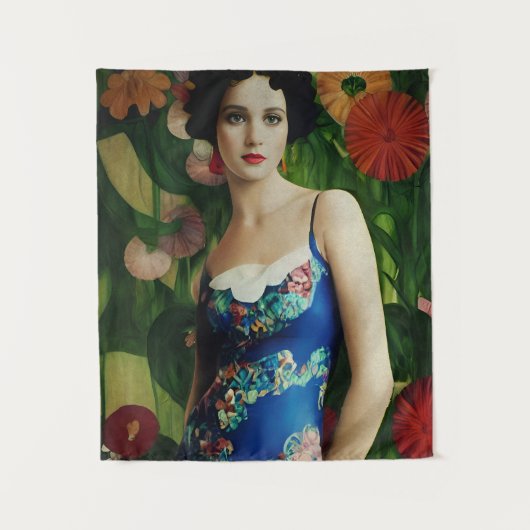 Tenture Style Art Déco Elégant Femme avec Grandes Fleurs A (Devant)