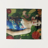 Tenture Style Art Déco Elégant Femme avec Grandes Fleurs A (Devant (Horizontal))