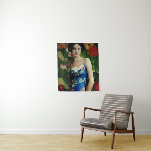 Tenture Style Art Déco Elégant Femme avec Grandes Fleurs A (En situation)