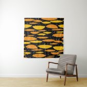 Tenture Style atomique, motif géométrique noir orange. (En situation (horizontale))