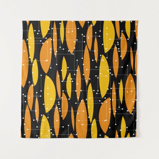 Tenture Style atomique, motif géométrique noir orange. (Devant)