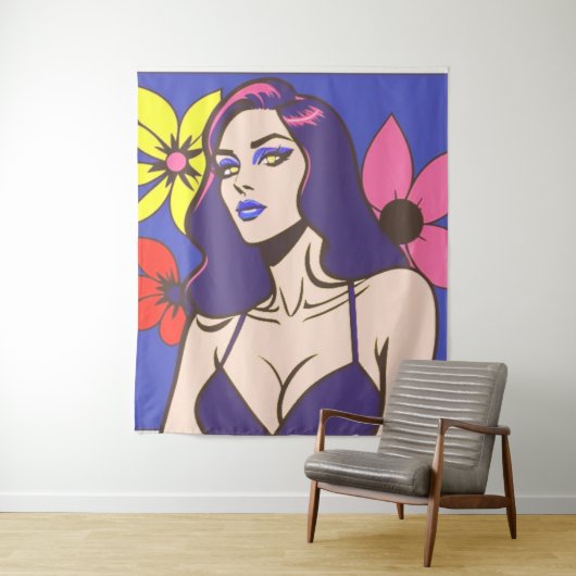 Tenture Style bande dessinée jolie femme Tapestry (En situation)