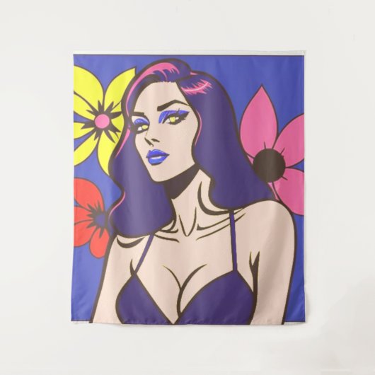 Tenture Style bande dessinée jolie femme Tapestry (Devant)