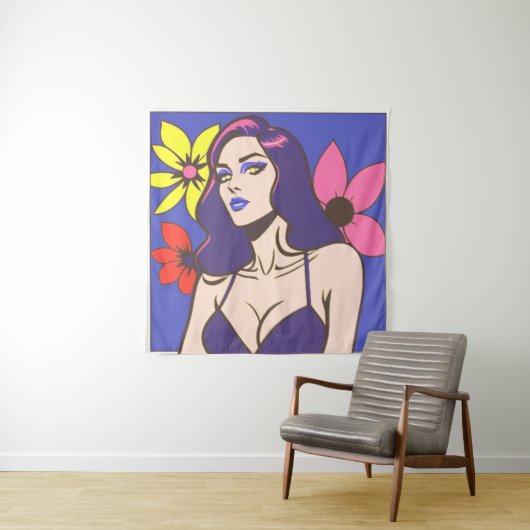 Tenture Style bande dessinée jolie femme Tapestry (En situation)