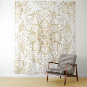 Tenture Style Boho Blanc Or Mandala Floral (En situation)